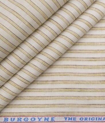 Burgoyne Men's Off-White 100% Irish Linen Beige & Brown Striped Unstitched Shirt Fabric (1.60 Meter)