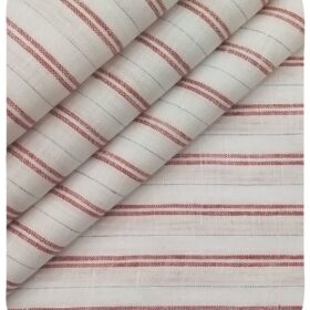 Burgoyne Men's White 100% Irish Linen Red & Blue Striped Unstitched Shirt Fabric (1.60 Meter)