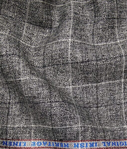 Burgoyne Men's Grey Checks 100% Irish Linen Unstitched Suiting Fabric (3 Meter)