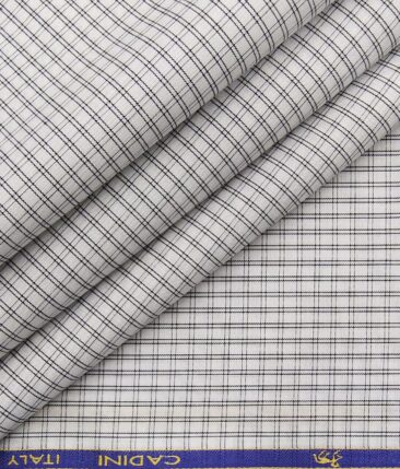 Cadini Italy Men's White 100% Giza Cotton Black Checks Shirt Fabric (1.60 M)
