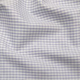 Cadini Italy Men's White 100% Giza Cotton Blue Checks Shirt Fabric (1.60 M)