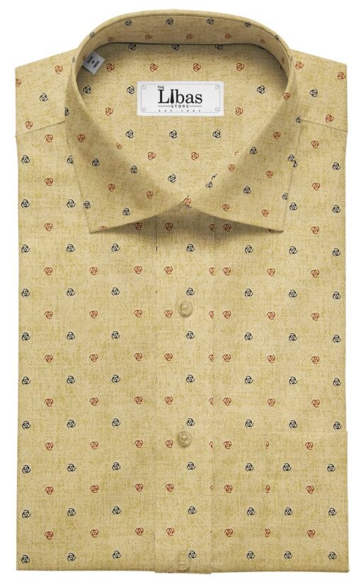 J.Hampstead Italy Men's Light Brown 100% Cotton Printed Shirt Fabric (1.60 M)