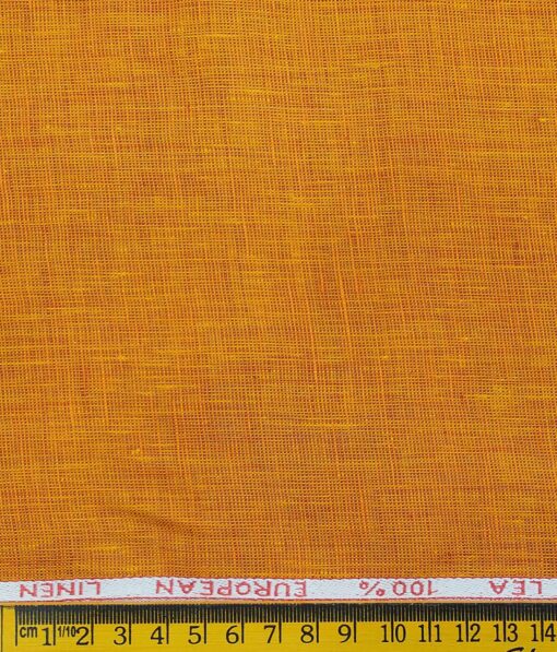 J.Hampstead Italy Men's Honey Orange 60 LEA 100% European Linen Self Deisgn Unstitched Shirting Fabric (2.25 Meter)