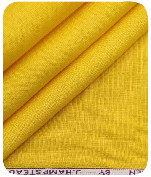 J.Hampstead Italy Men's Tuscan Yellow 60 LEA 100% European Linen Self Deisgn Unstitched Shirting Fabric (2.25 Meter)