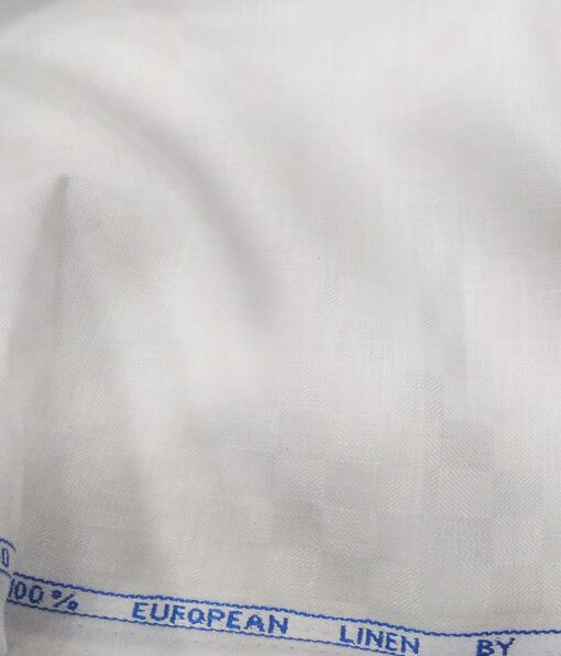 J.Hampstead Italy Men's White 60 LEA 100% European Linen Self Squares Unstitched Shirting Fabric (2.25 Meter)