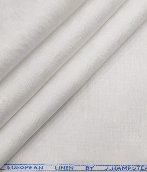 J.Hampstead Italy Men's White 60 LEA 100% European Linen Self Squares Unstitched Shirting Fabric (2.25 Meter)