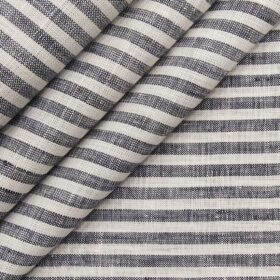 J.Hampstead Italy Men's White & Grey 100% European Linen 60 LEA Striped Shirt Fabric (1.60 Meter)