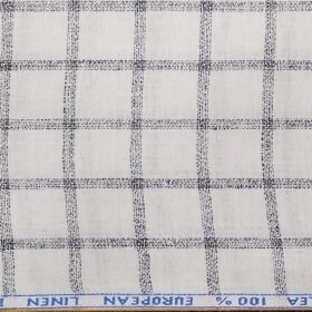 J.Hampstead Italy Men's White & Navy Blue 100% European Linen 60 LEA Broad Checks Shirt Fabric (1.60 Meter)
