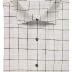 J.Hampstead Italy Men's White & Brown 100% European Linen 60 LEA Broad Checks Shirt Fabric (1.60 Meter)