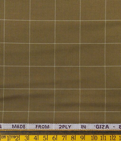 J.Hampstead Italy by Siyaram's Men's Bright Brown 100% Giza Cotton 2 Ply Beige Checks Unstitched Suiting Fabric  (1.30 Meter)