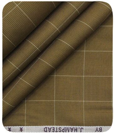 J.Hampstead Italy by Siyaram's Men's Bright Brown 100% Giza Cotton 2 Ply Beige Checks Unstitched Suiting Fabric  (1.30 Meter)