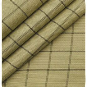 J.Hampstead Italy by Siyaram's Men's Beige 100% Supima Cotton 2 Ply Mehandi Green Checks Unstitched Suiting Fabric  (1.30 Meter)