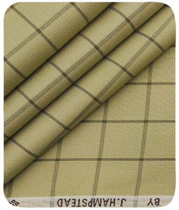 J.Hampstead Italy by Siyaram's Men's Beige 100% Supima Cotton 2 Ply Mehandi Green Checks Unstitched Suiting Fabric  (1.30 Meter)