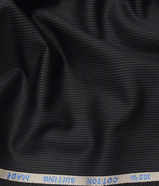 J.Hampstead Italy by Siyaram's Men's Black 100% Supima Cotton 2 Ply Self Striped Unstitched Suiting Fabric  (1.30 Meter)
