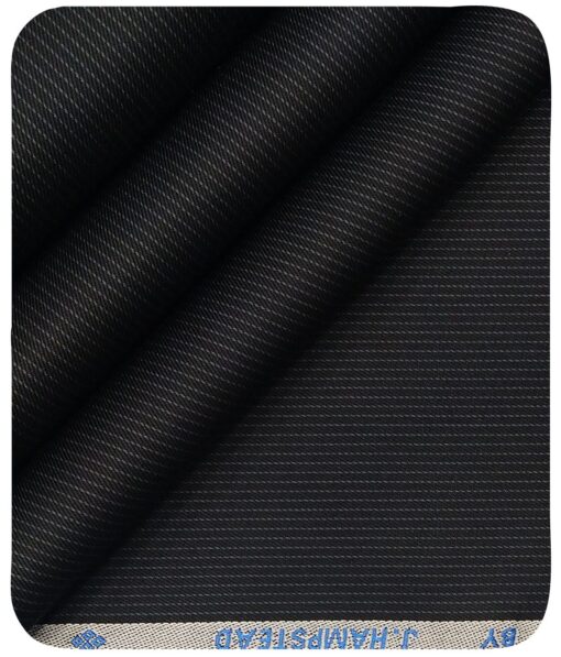 J.Hampstead Italy by Siyaram's Men's Black 100% Supima Cotton 2 Ply Self Striped Unstitched Suiting Fabric  (1.30 Meter)