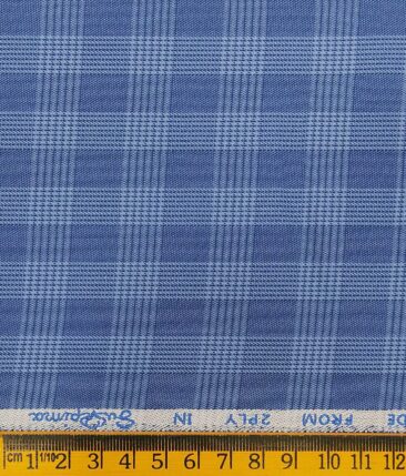 J.Hampstead Italy by Siyaram's Men's Light Blue 100% Supima Cotton 2 Ply Self Broad Checks Unstitched Suiting Fabric (1.30 Meter)