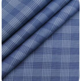J.Hampstead Italy by Siyaram's Men's Light Blue 100% Supima Cotton 2 Ply Self Broad Checks Unstitched Suiting Fabric (1.30 Meter)