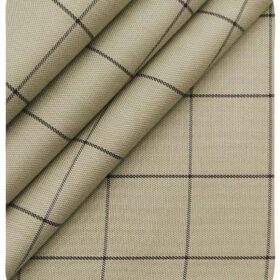 J.Hampstead Italy by Siyaram's Men's ButterMilk Beige 100% Supima Cotton 2 Ply Brown Checks Unstitched Suiting Fabric  (1.30 Meter)