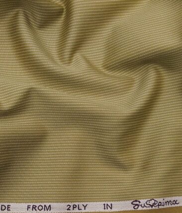 J.Hampstead Italy by Siyaram's Men's Fawn Beige 100% Supima Cotton 2 Ply Self Striped Unstitched Suiting Fabric  (1.30 Meter)