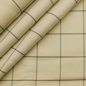 J.Hampstead Italy by Siyaram's Men's Light Beige 100% Supima Cotton 2 Ply Brown Checks Unstitched Suiting Fabric  (1.30 Meter)
