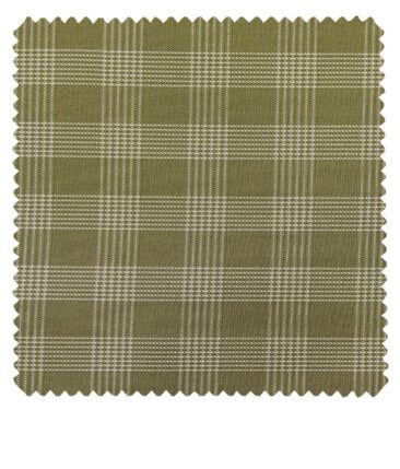J.Hampstead Italy by Siyaram's Men's Light Greenish Brown 100% Supima Cotton 2 Ply Beige Checks Unstitched Suiting Fabric  (1.30 Meter)