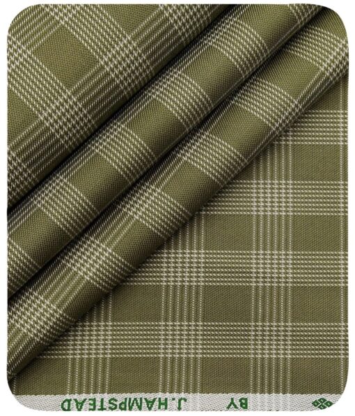 J.Hampstead Italy by Siyaram's Men's Light Greenish Brown 100% Supima Cotton 2 Ply Beige Checks Unstitched Suiting Fabric  (1.30 Meter)