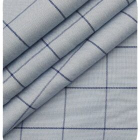 J.Hampstead Italy by Siyaram's Men's Sky Blue 100% Supima Cotton 2 Ply Navy Blue Checks Unstitched Suiting Fabric  (1.30 Meter)