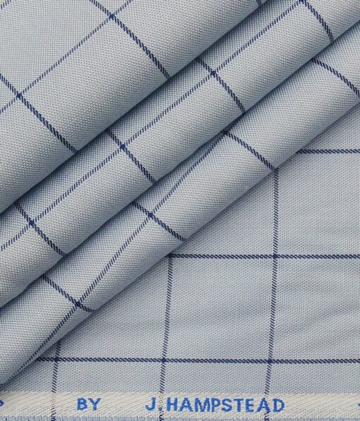 J.Hampstead Italy by Siyaram's Men's Sky Blue 100% Supima Cotton 2 Ply Navy Blue Checks Unstitched Suiting Fabric  (1.30 Meter)