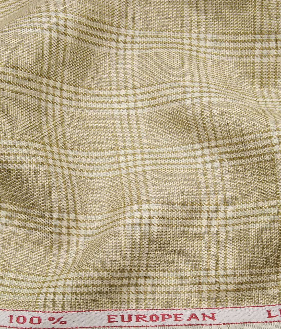 J.Hampstead Men's Beige Broad 40 LEA 100% European Linen Self Checks Unstitched Suiting Fabric (3 Meter)
