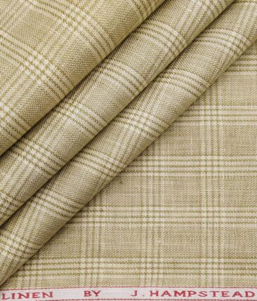 J.Hampstead Men's Beige Broad 40 LEA 100% European Linen Self Checks Unstitched Suiting Fabric (3 Meter)