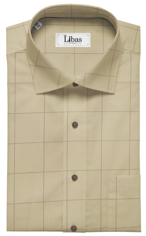 Tessitura Monti Men's Oat Beige 100% Giza Cotton Broad Checks Shirt Fabric (1.60 M)