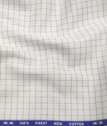 Tessitura Monti Men's Pure White 100% Giza Cotton Black Checks Shirt Fabric (1.60 M)