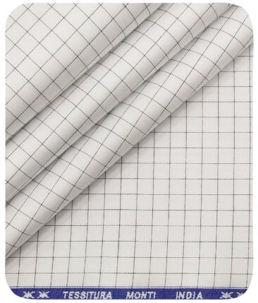 Tessitura Monti Men's Pure White 100% Giza Cotton Black Checks Shirt Fabric (1.60 M)