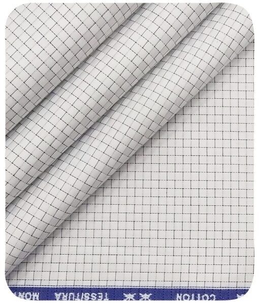 Tessitura Monti Men's Pure White 100% Giza Cotton Black Self Squares Shirt Fabric (1.60 M)