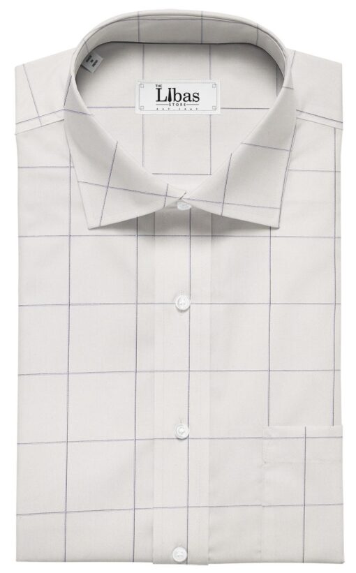Tessitura Monti Men's White 100% Giza Cotton Broad Blue Checks Shirt Fabric (1.60 M)