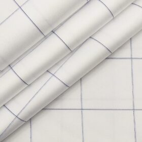 Tessitura Monti Men's White 100% Giza Cotton Broad Blue Checks Shirt Fabric (1.60 M)