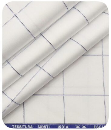 Tessitura Monti Men's White 100% Giza Cotton Broad Blue Checks Shirt Fabric (1.60 M)