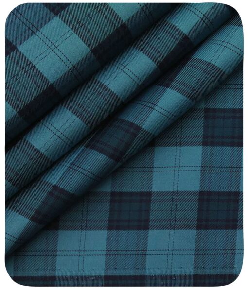 Monza Men's Dark Firozi Blue 100% Superfine Cotton Broad Checks Shirt Fabric (1.60 M)