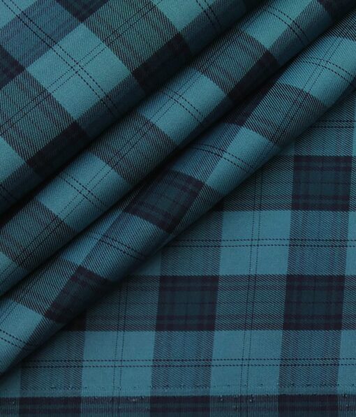 Monza Men's Dark Firozi Blue 100% Superfine Cotton Broad Checks Shirt Fabric (1.60 M)
