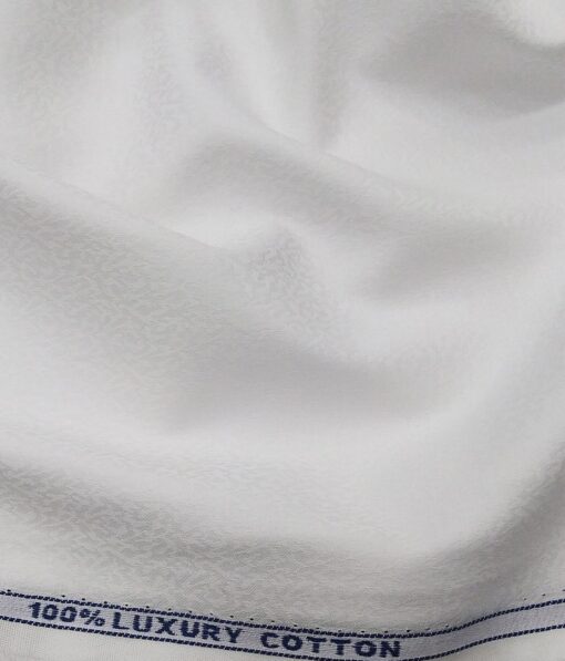 Monza Men's White 100% Superfine Cotton Self Floral Jacquard Shirt Fabric (1.60 M)