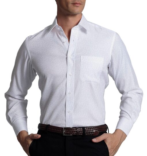 Monza Men's White 100% Superfine Cotton Self Floral Jacquard Shirt ...