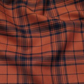 Monza Men's Brick Red 100% Superfine Cotton Broad Blue Checks Shirt Fabric (1.60 M)