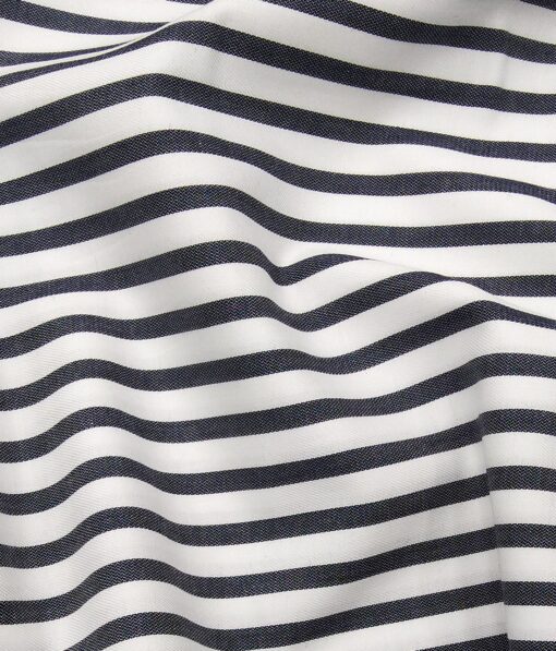 Monza Men's White 100% Superfine Cotton Black Stripes Shirt Fabric (1.80 Meter)
