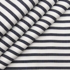 Monza Men's White 100% Superfine Cotton Black Stripes Shirt Fabric (1.80 Meter)