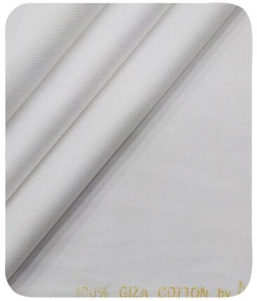Monza Men's White 100% Giza Cotton Herringbone Weave Shirt Fabric (1.60 M)