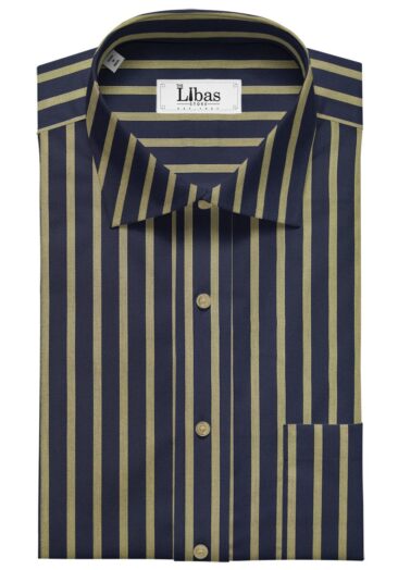 Monza Men's Dark Blue 100% Superfine Cotton Brown Stripes Shirt Fabric (1.60 M)
