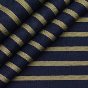 Monza Men's Dark Blue 100% Superfine Cotton Brown Stripes Shirt Fabric (1.60 M)