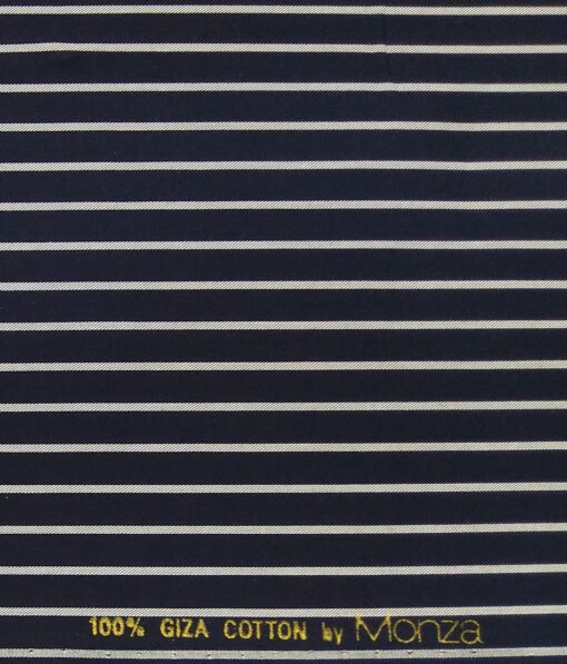 Monza Men's Dark Blue 100% Giza Cotton White Stripes Shirt Fabric (1.60 M)