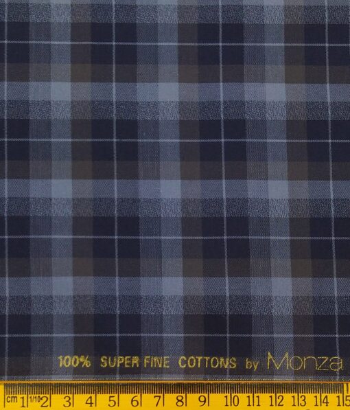 Monza Men's Dark Blue 100% Superfine Cotton Broad Checks Shirt Fabric (1.60 M)