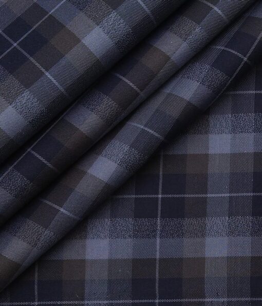 Monza Men's Dark Blue 100% Superfine Cotton Broad Checks Shirt Fabric (1.60 M)